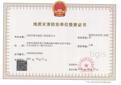 地质灾害防治单元资质证书（地质灾害治理工程监理）乙级